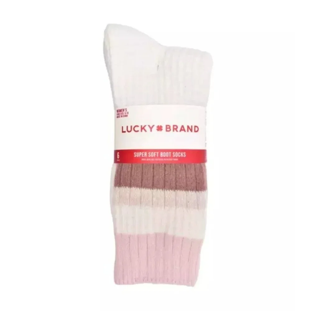 Lucky Brand 5-10 Women Super Soft Yarn Cozy Boot Socks 6-Pair Shoe Socks Pink